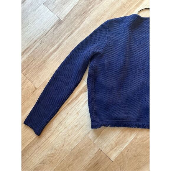 J. McLaughlin Bright Navy Open Front Mayfair Cardigan w Fringe Trim - Picture 6 of 8